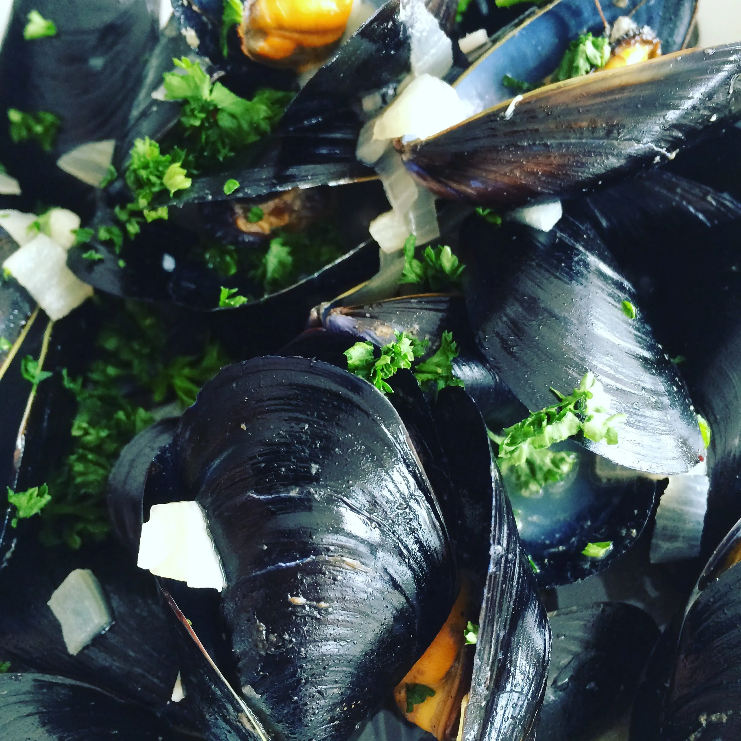 Mussels cooked with parsley and onion