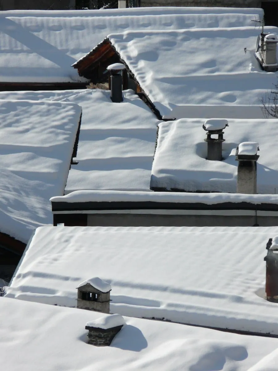 Snow-covered rooftops in the hamlet